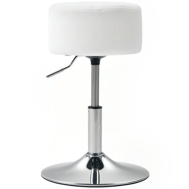Tabouret de bar, chaise de bar rembourrée avec structure en métal, aspect velours côtelé, réglable en hauteur, pivotant à 360°, blanc