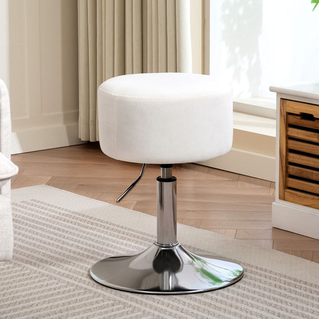 Tabouret de bar, chaise de bar rembourrée avec structure en métal, aspect velours côtelé, réglable en hauteur, pivotant à 360°, blanc