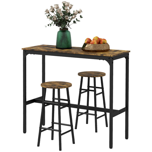 Industrielle Bartisch-Set mit Hockern, rustikaler brauner Stahl