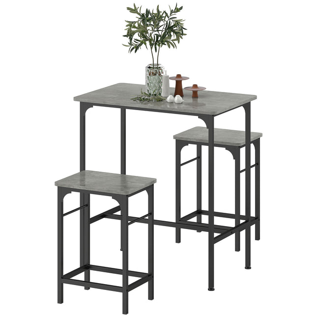 Ensemble table de bar Table de bar avec tabourets de bar Table à manger avec 2 chaises avec repose-pieds antidérapant Gris