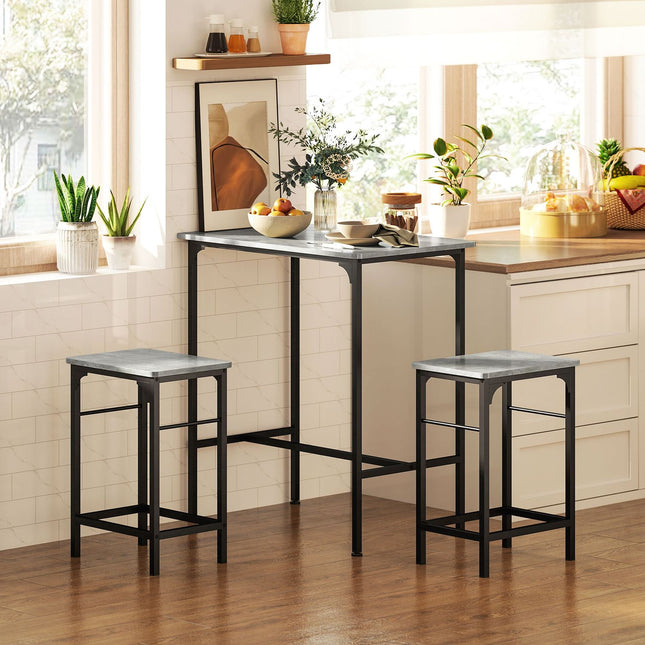 Ensemble table de bar Table de bar avec tabourets de bar Table à manger avec 2 chaises avec repose-pieds antidérapant Gris