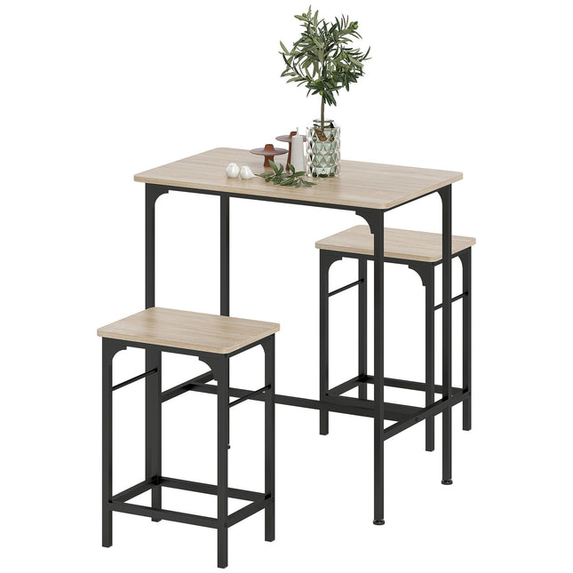 Ensemble table de bar Table de bar avec tabourets de bar Table à manger avec 2 chaises avec repose-pieds antidérapant Bois naturel
