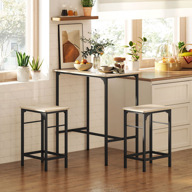 Ensemble table de bar Table de bar avec tabourets de bar Table à manger avec 2 chaises avec repose-pieds antidérapant Bois naturel