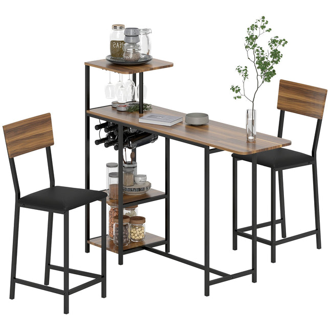Table de bar avec tabouret de bar, 3 pièces. Ensemble de table de bar avec table de cuisine pliante, porte-verre à vin, casier à vin, 2 chaises de bar, structure en acier, dans un style moderne, groupe de salle à manger pour salle à manger, cuisine,