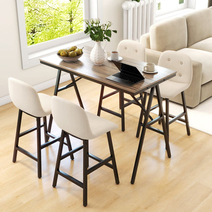 Bartisch-Set mit Hockern, 5-teilig, Stahl, beige, 120x60x91 cm