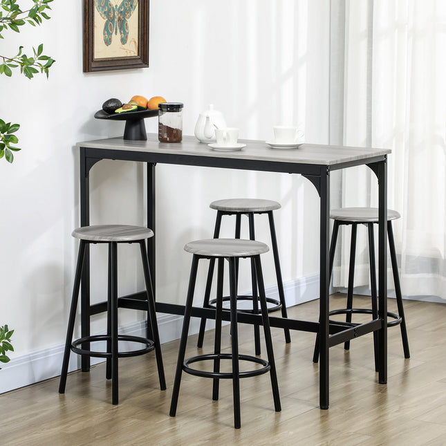 Industrielles Bartisch-Set mit 4 Hockern – Grau, 5-teilig