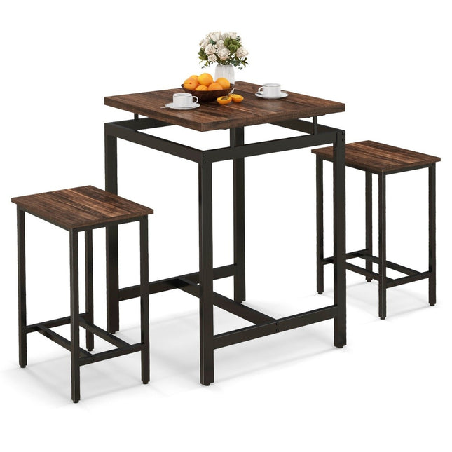 Table de bar avec tabouret de bar, table de cuisine à hauteur de comptoir, table à manger avec 2 chaises marron rustique