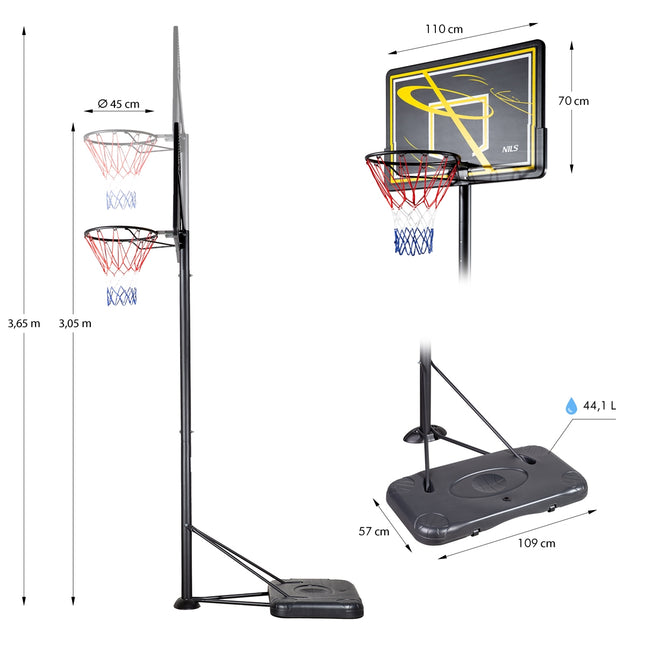 Panier de basket-ball, hauteur réglable, intérieur/extérieur