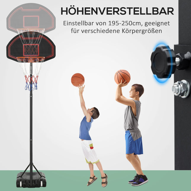 Verstellbarer Basketballkorb für draußen mit Rollen, 195-250 cm