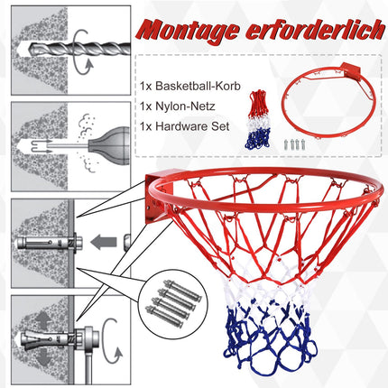 Basketballkorb mit Netz, Stahlrahmen, 46 cm Durchmesser