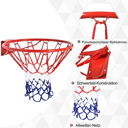 Basketballkorb mit Netz, Stahlrahmen, 46 cm Durchmesser