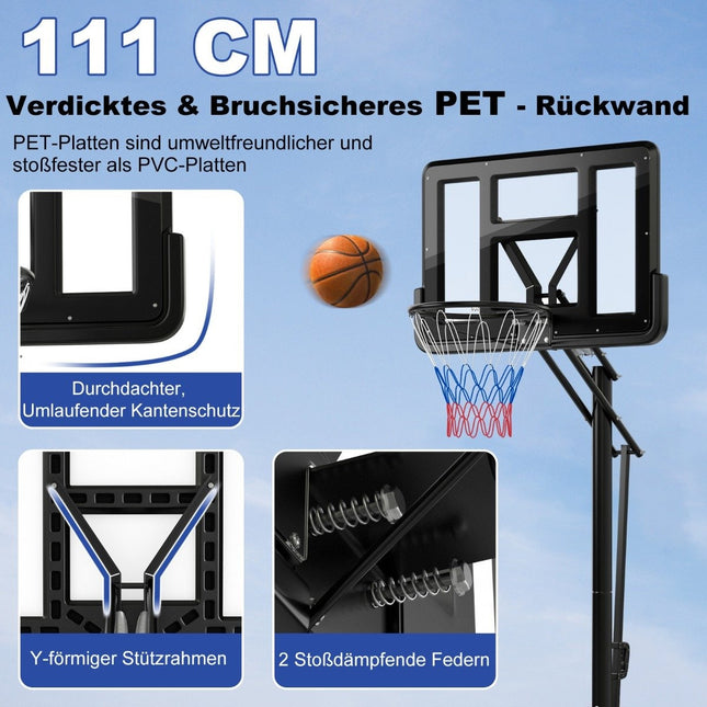 Support de basket-ball 245-305 cm, panier de basket réglable en hauteur avec support noir