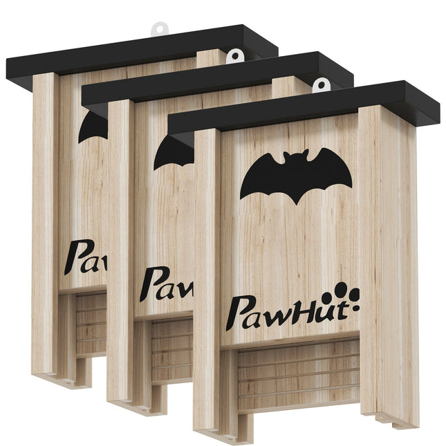 Lot de 3 boîtes à chauves-souris, nichoir pour chauves-souris, nichoir pour chauves-souris, boîte à chauves-souris suspendue pour jardins, vergers, fermes, bois de sapin, 18 x 6 x 22,5 cm, naturel Aosom