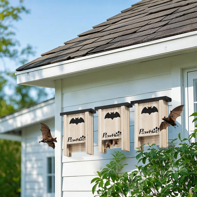 Lot de 3 boîtes à chauves-souris, nichoir pour chauves-souris, nichoir pour chauves-souris, boîte à chauves-souris suspendue pour jardins, vergers, fermes, bois de sapin, 18 x 6 x 22,5 cm, naturel Aosom