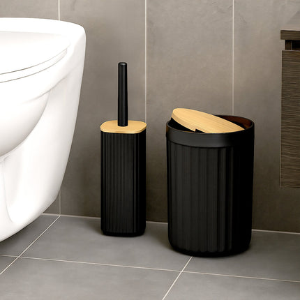 Ensemble d'accessoires de salle de bain, 6 pièces, en plastique et bambou