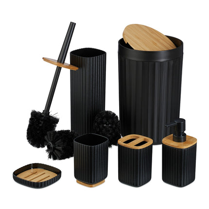 Ensemble d'accessoires de salle de bain, 6 pièces, en plastique et bambou