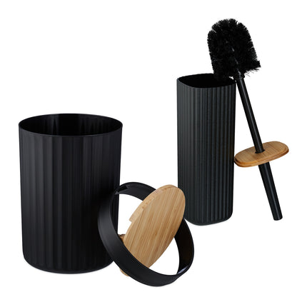 Ensemble d'accessoires de salle de bain, 6 pièces, en plastique et bambou