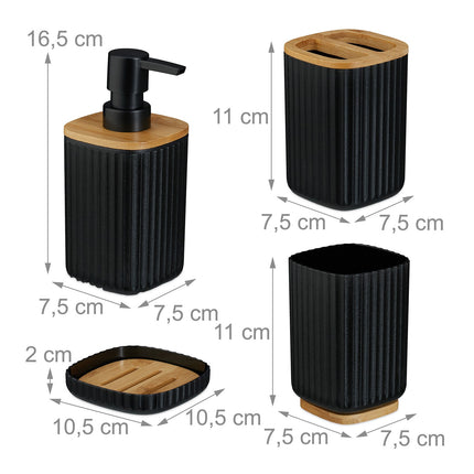 Ensemble d'accessoires de salle de bain, 6 pièces, en plastique et bambou