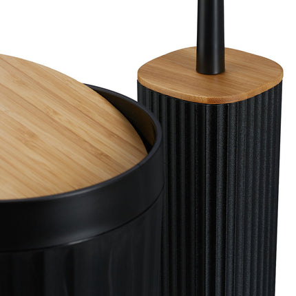 Ensemble d'accessoires de salle de bain, 6 pièces, en plastique et bambou