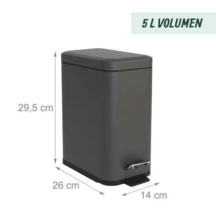 Poubelle de salle de bain, 5 L, fermeture amortie, pédale