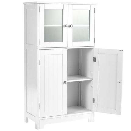 Badezimmerschrank, freistehender Hochschrank mit 4 Türen und Glastüren