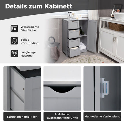 Badezimmerschrank, 4 Schubladen, verstellbarer Einlegeboden, Grau