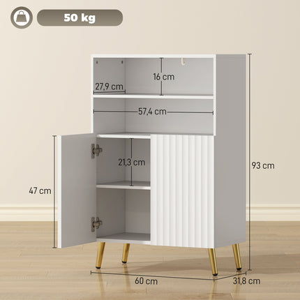 Badezimmerschrank, Türen mit Soft-Close-Funktion, 2 offene Ablagen, MDF, Weiß