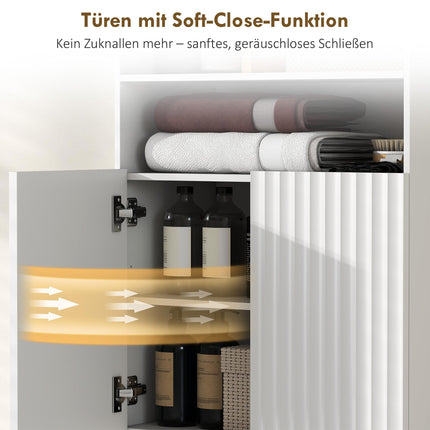Badezimmerschrank, Türen mit Soft-Close-Funktion, 2 offene Ablagen, MDF, Weiß
