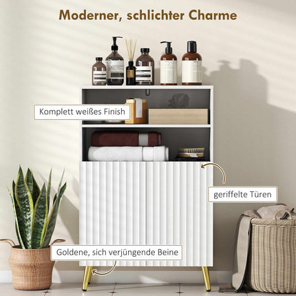 Badezimmerschrank, Türen mit Soft-Close-Funktion, 2 offene Ablagen, MDF, Weiß