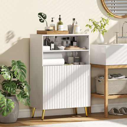 Badezimmerschrank, Türen mit Soft-Close-Funktion, 2 offene Ablagen, MDF, Weiß