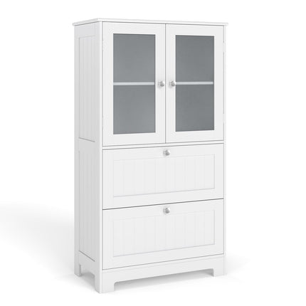 Meuble de salle de bain avec 2 tiroirs et portes vitrées, étagère réglable