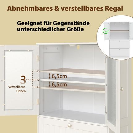 Meuble de salle de bain avec 2 tiroirs et portes vitrées, étagère réglable
