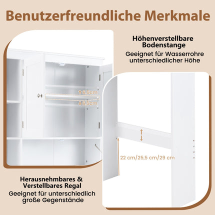 Meuble de salle de bain à 3 portes et étagères réglables, blanc