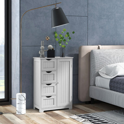 Meuble de salle de bain avec 4 tiroirs et étagère réglable, blanc