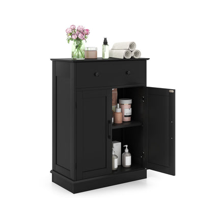 Badezimmerschrank mit Schublade, verstellbarem Regal, 56x30x80cm, Schwarz