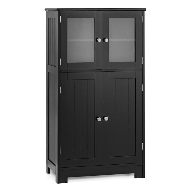 Badezimmerschrank mit Glastüren, verstellbarem Einlegeboden, Schwarz