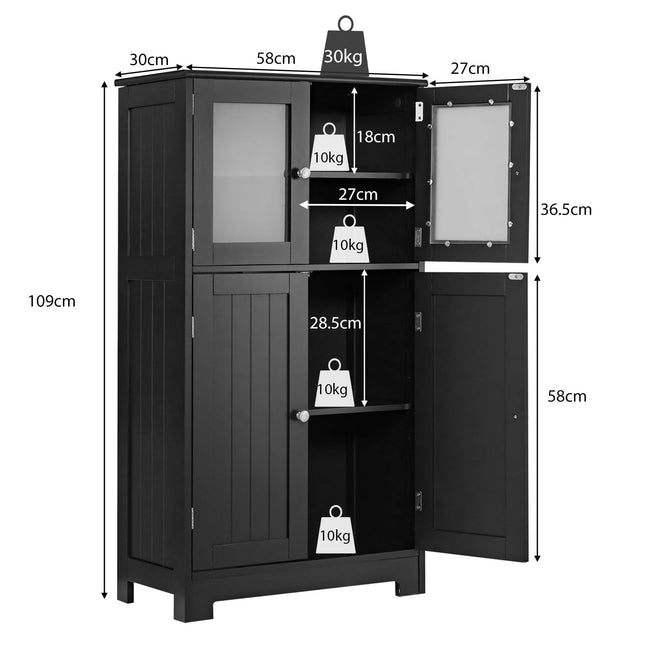 Badezimmerschrank mit Glastüren, verstellbarem Einlegeboden, Schwarz