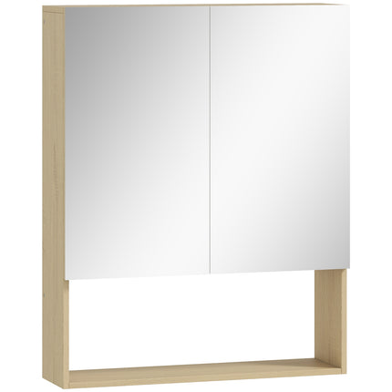 Meuble de salle de bain avec portes miroir, fixé au mur, finition chêne