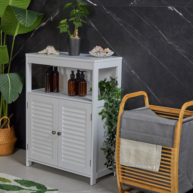 Badezimmerschrank mit Lamellentüren, Weiß