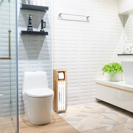 Meuble de salle de bain avec rangement et porte-rouleau de papier toilette