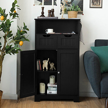 Badschrank, Offenes Regal, 2 Schubladen, Schwarz