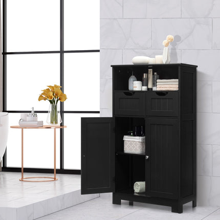 Badschrank, Offenes Regal, 2 Schubladen, Schwarz