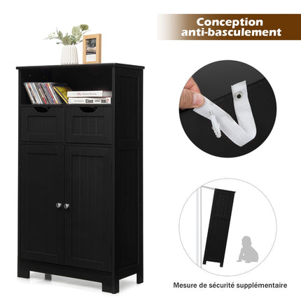Badschrank, Offenes Regal, 2 Schubladen, Schwarz