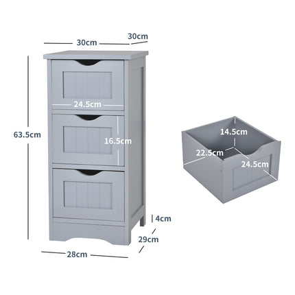 Badezimmer-Bodenschrank, schmal, 3 Schubladen, MDF, Weiß