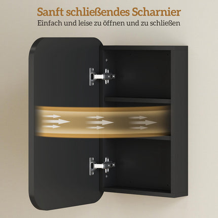 Armoire de toilette avec miroir, noire, 40 x 10 x 60 cm, étagères réglables
