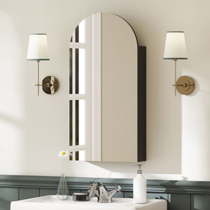 Armoire de toilette avec miroir, sans cadre, en forme d'arche, étagères réglables, noire