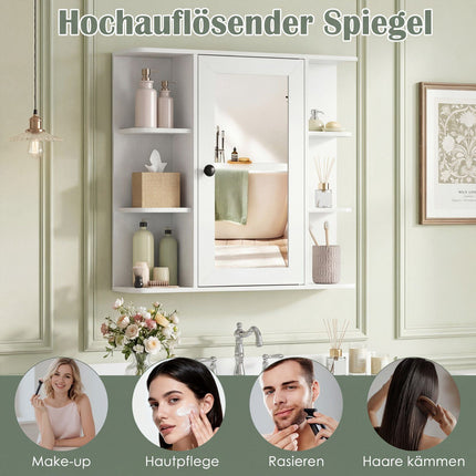 Armoire de salle de bain avec miroir, 3 étagères et 6 compartiments ouverts