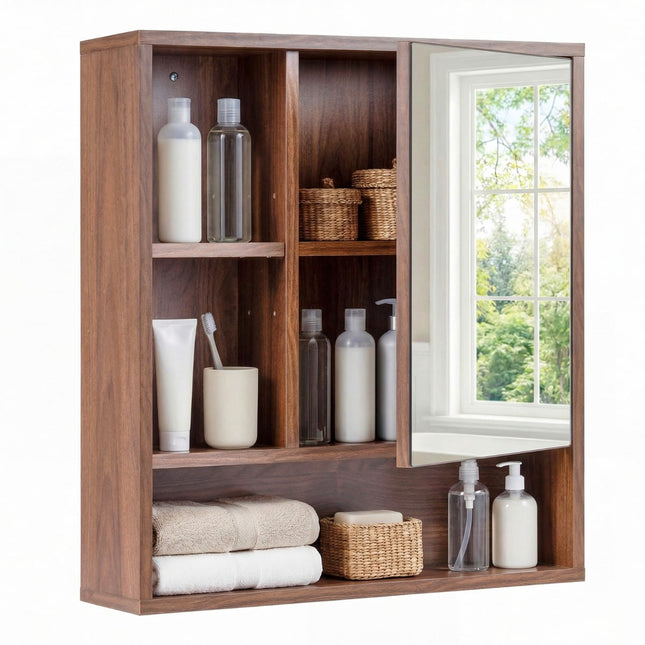 Badezimmerspiegelschrank mit verstellbaren Einlegeböden, Braun, 55x16x61 cm