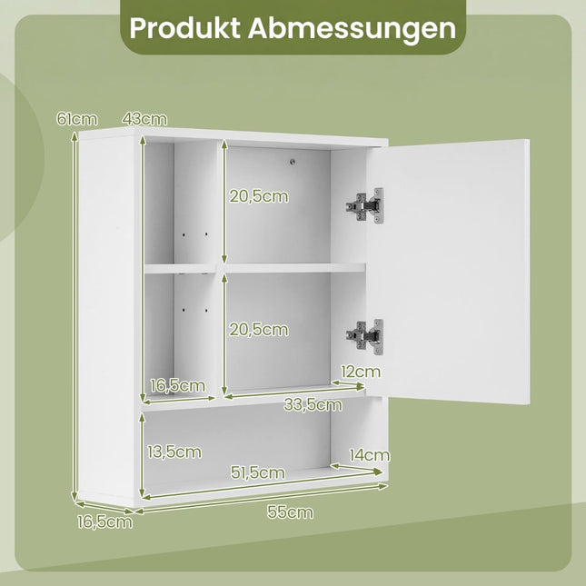 Badezimmerspiegelschrank mit verstellbaren Einlegeböden, Weiß, 55x16x61 cm