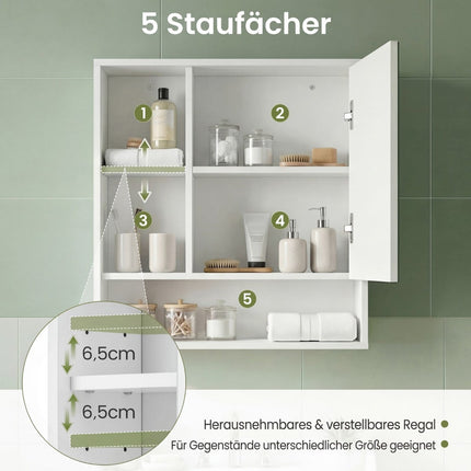 Armoire de toilette avec miroir et étagères réglables, blanche, 55 x 16 x 61 cm